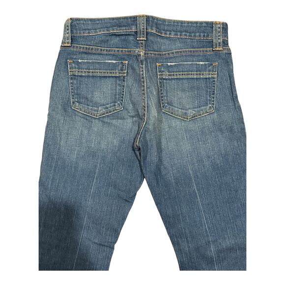 GAP Curvy Low Rise blue wide leg jeans yellow & orange stitching size 30" Waist - Picture 7 of 14